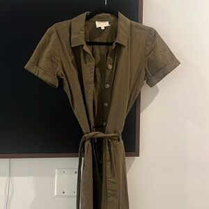 Sezane green linen jumpsuit